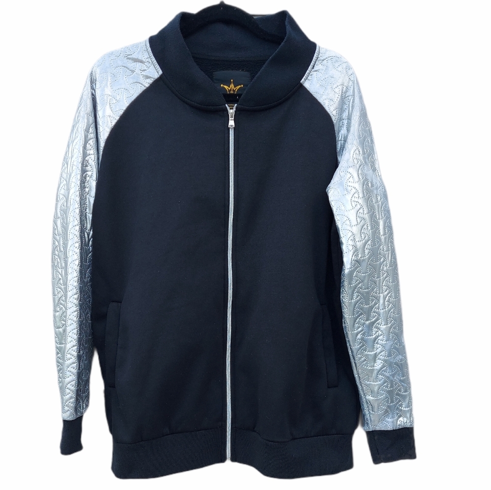 Maxi Milian full zip black Jacket  with silver quilted sleeves